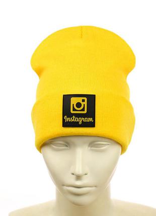 Шапка с резиновым патчем "instagram" желтый