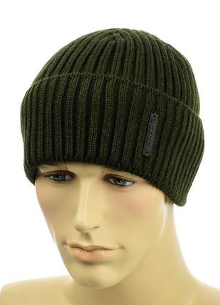 Мужская шапка с отворотом 1*1 хаки