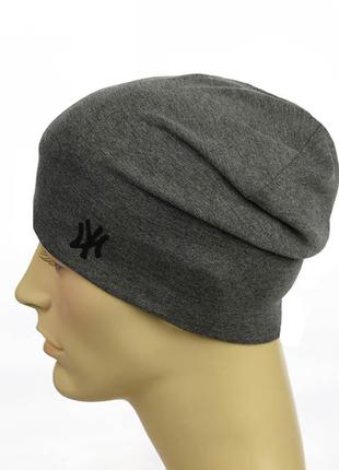 Трикотажная шапка с патчем "new york" серый2 фото