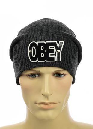 Молодежная шапка "obey" серый