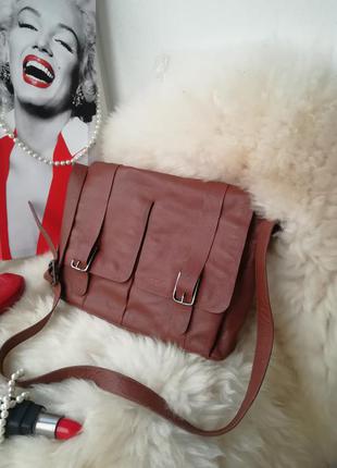 Вместительный кожаная сумка портфель, формат а4, натуральная кожа, рыже коричневый