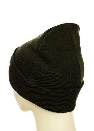 Подростковая шапка с вышивкой темный хаки2 фото