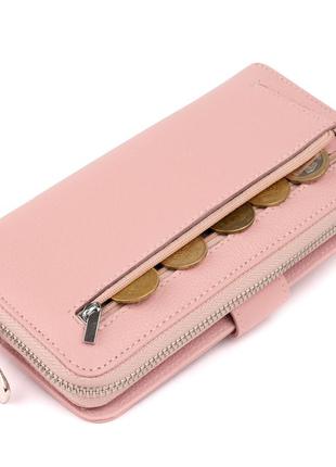 Вертикальний місткий гаманець жіночий зі шкіри st leather 19303 рожевий2 фото