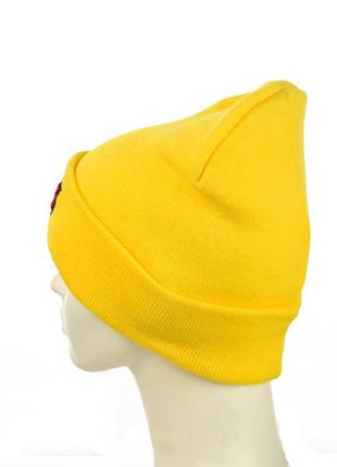 Підліткова шапка з вишивкою жовтий2 фото