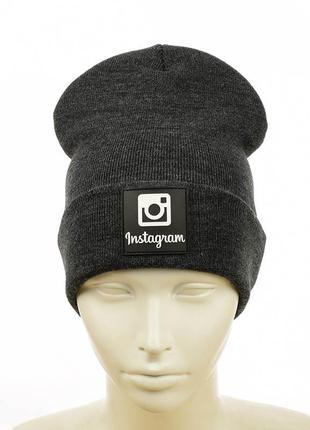 Шапка с резиновым патчем "instagram" темно-серый