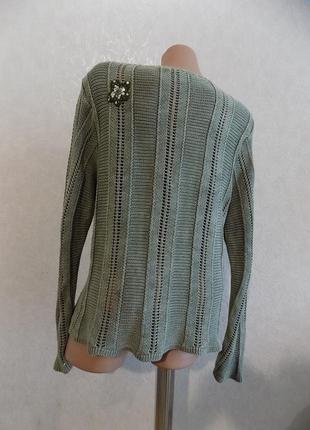Кофта свитер вязаный с нашивными цветами с паетками и биссером размер 48-503 фото