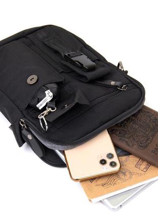 Универсальная текстильная мужская сумка на два отделения vintage 20660 черная4 фото