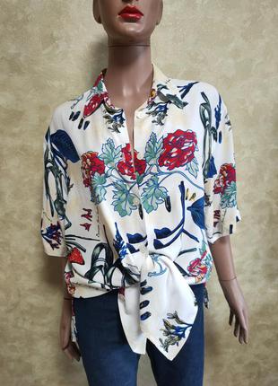 Винтажная блуза с коротким рукавом в принт вискоза1 фото