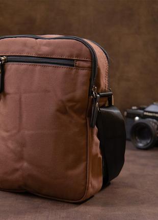 Универсальная текстильная мужская сумка на два отделения vintage 20661 коричневая8 фото