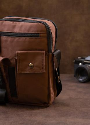Универсальная текстильная мужская сумка на два отделения vintage 20661 коричневая7 фото
