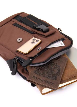Универсальная текстильная мужская сумка на два отделения vintage 20661 коричневая6 фото