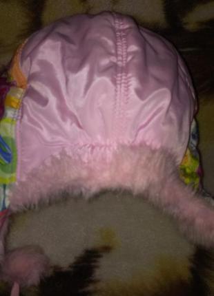 Шапка-ушанка детская зимняя розовая с помпонами3 фото