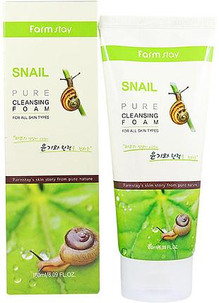 Очищаюча пінка з екстрактом равлики farmstay snail pure cleansing foam