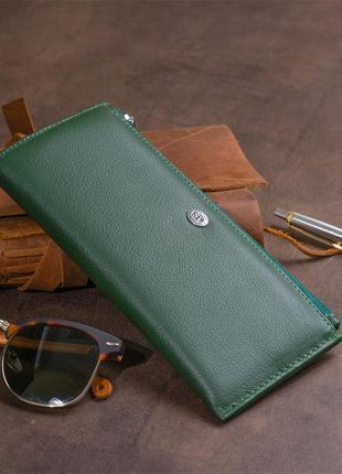Горизонтальний тонкий гаманець зі шкіри унісекс st leather 19328 зелений9 фото