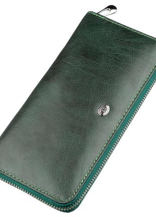 Елегантний гаманець-клатч для жінок st leather 18866 зелений1 фото