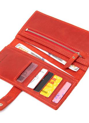 Кожаное винтажное женское портмоне grande pelle 11470 красный4 фото