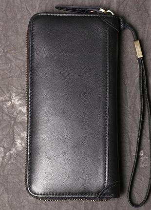 Классический мужской кожаный клатч кошелек натуральная кожа, мужское портмоне черный3 фото