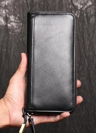 Классический мужской кожаный клатч кошелек натуральная кожа, мужское портмоне черный1 фото