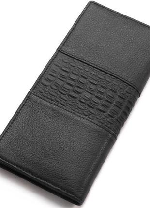 Кожаный мужской клатч кошелек рептилия черный, мужское портмоне из натуральной кожи вертикальный7 фото
