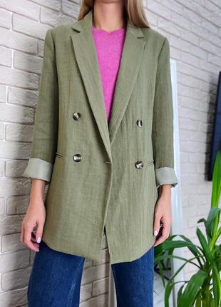 Пиджак удлинённый хаки зелёный двубортный2 фото