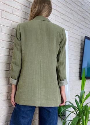 Пиджак удлинённый хаки зелёный двубортный4 фото