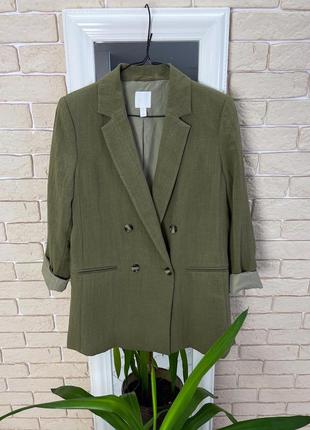 Пиджак удлинённый хаки зелёный двубортный8 фото