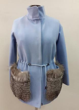 Демісезонне пальто, яскраве, блакитне, з хутряними кишенями zuhvala1 фото