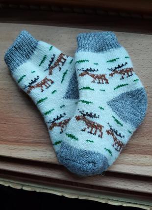 Дитячі вовняні шкарпетки з оленями1 фото