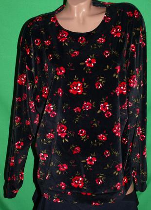 Шикарный велюровый свитер (хл) красочный узор розы, мягкий, изумительно смотрится.