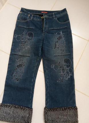 Суперские теплищи джинсовые капри с мехом