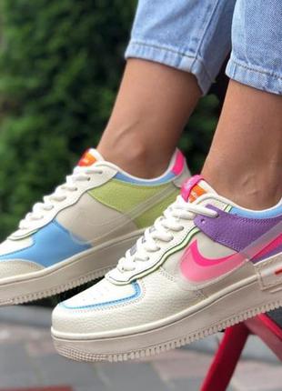 Жіночі кросівки nike air force 1 shadow бежеві з рожевим і фіолетовим