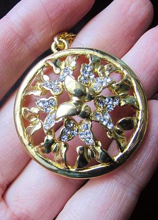 🏵️позолочений 18к ажурний кулон на ланцюгу метелики, новий! арт. 2674-12 фото
