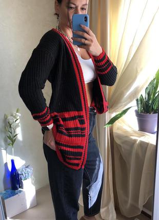 Чорний кардиган з червоними смугами, s-m over size, jennyfer4 фото
