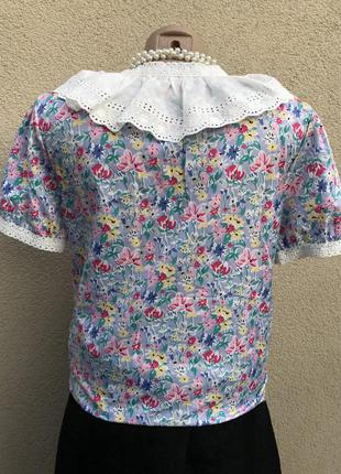 Винтаж,ретро стиль,блуза с кружевом,цветочный принт,3 фото