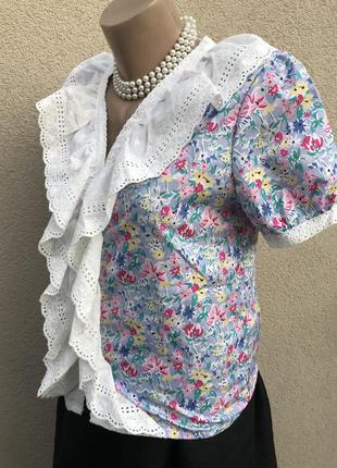 Винтаж,ретро стиль,блуза с кружевом,цветочный принт,5 фото