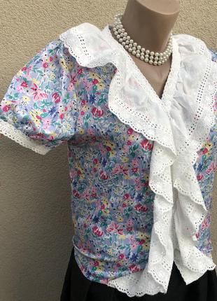Винтаж,ретро стиль,блуза с кружевом,цветочный принт,8 фото