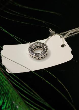 Ожерелье пандора серебро 925 проба ale цирконий пломба бирка маленький круг камней логотип бренда с камушками цепочка кулон подвеска4 фото