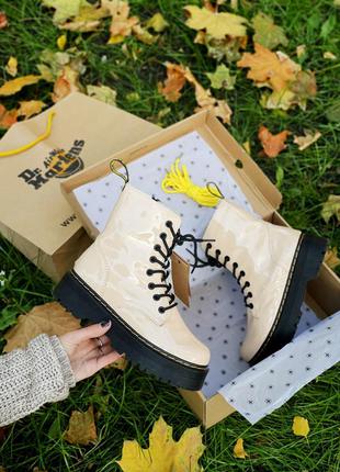 🍁dr martens jadon patent premium beige🍁ботинки доктор мартинс женские весна-осень, жіночі ботинки мартінси на платформі4 фото