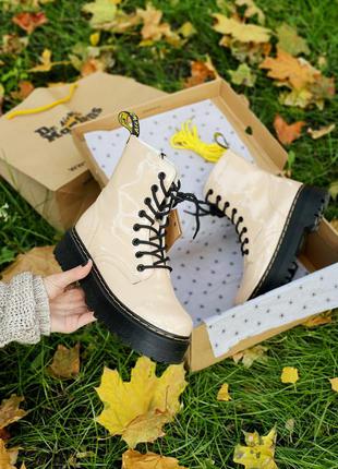 🍁dr martens jadon patent premium beige🍁черевики доктор мартінс жіночі весна-осінь, жіночі черевики мартінси на платформі