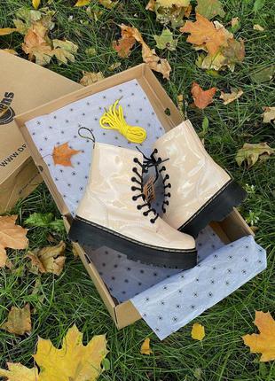 🍁dr martens jadon patent premium beige🍁ботинки доктор мартинс женские весна-осень, жіночі ботинки мартінси на платформі6 фото