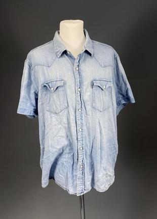 Рубашка levis, джинсовая на кнопках, светло синяя3 фото
