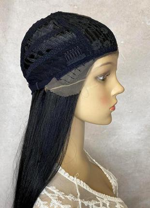Парик на сетке lace front wig черный длинный прямой термостойкий/ перука на сітці чорна довга пряма5 фото