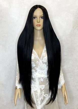 Парик на сетке lace front wig черный длинный прямой термостойкий/ перука на сітці чорна довга пряма1 фото