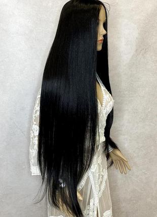 Парик на сетке lace front wig черный длинный прямой термостойкий/ перука на сітці чорна довга пряма2 фото