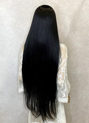 Парик на сетке lace front wig черный длинный прямой термостойкий/ перука на сітці чорна довга пряма4 фото