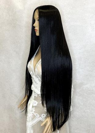 Парик на сетке lace front wig черный длинный прямой термостойкий/ перука на сітці чорна довга пряма3 фото