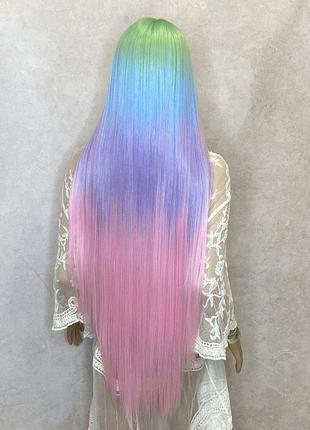 Парик на сетке lace front wig разноцветный длинный прямой радужный / перука на сітці різнокольорова3 фото