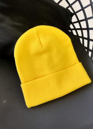 Желтая осенняя/зимняя шерстяная шапка бини4 фото