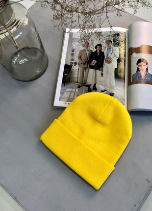 Желтая осенняя/зимняя шерстяная шапка бини5 фото