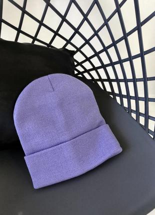 Лавандовая шапка бини осенняя/зимняя тёплая3 фото